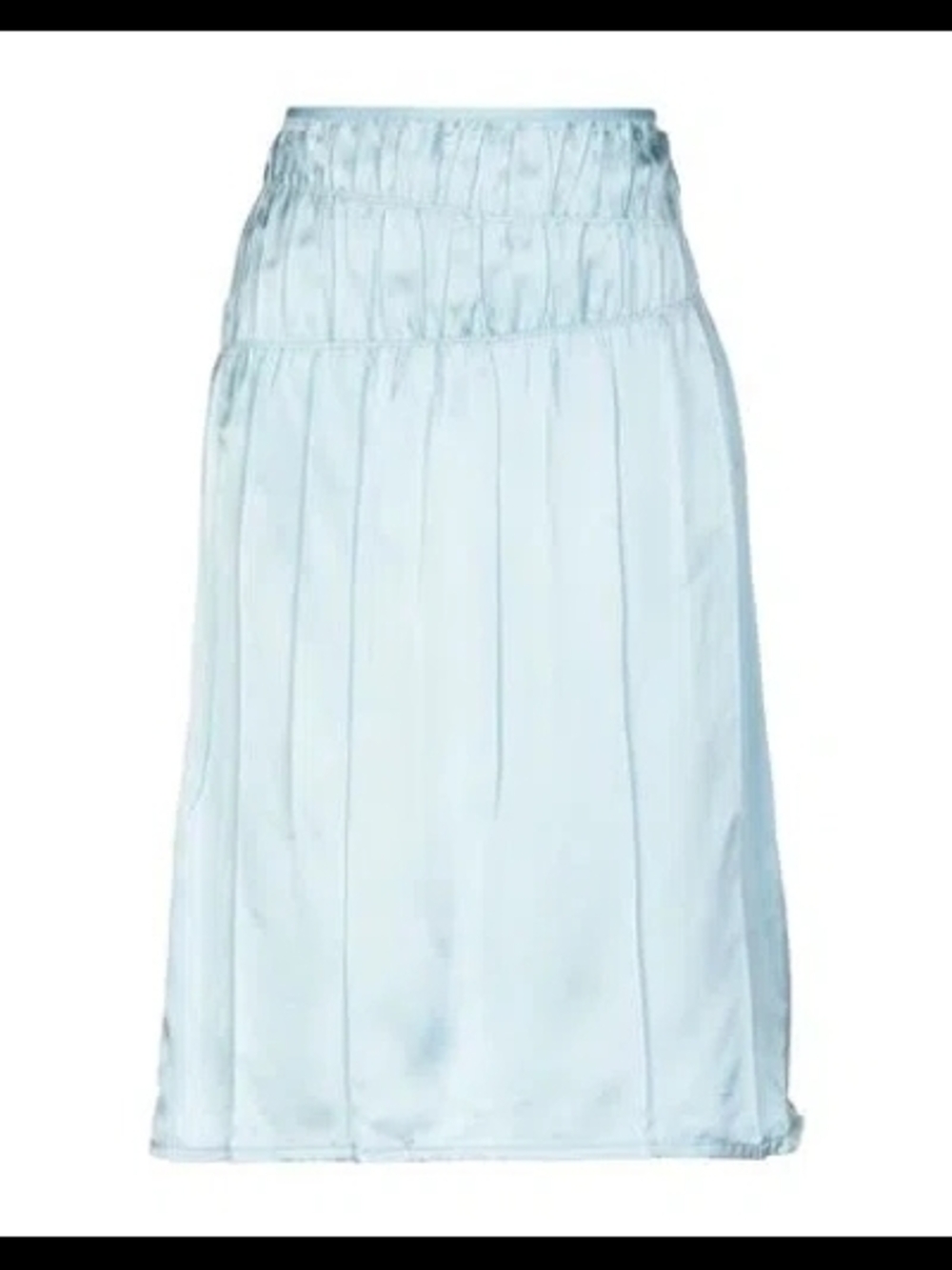Helmut Lang Light Sky Blue Satin Rushed Pleated Silky Pull On Midi Skirt Size 10